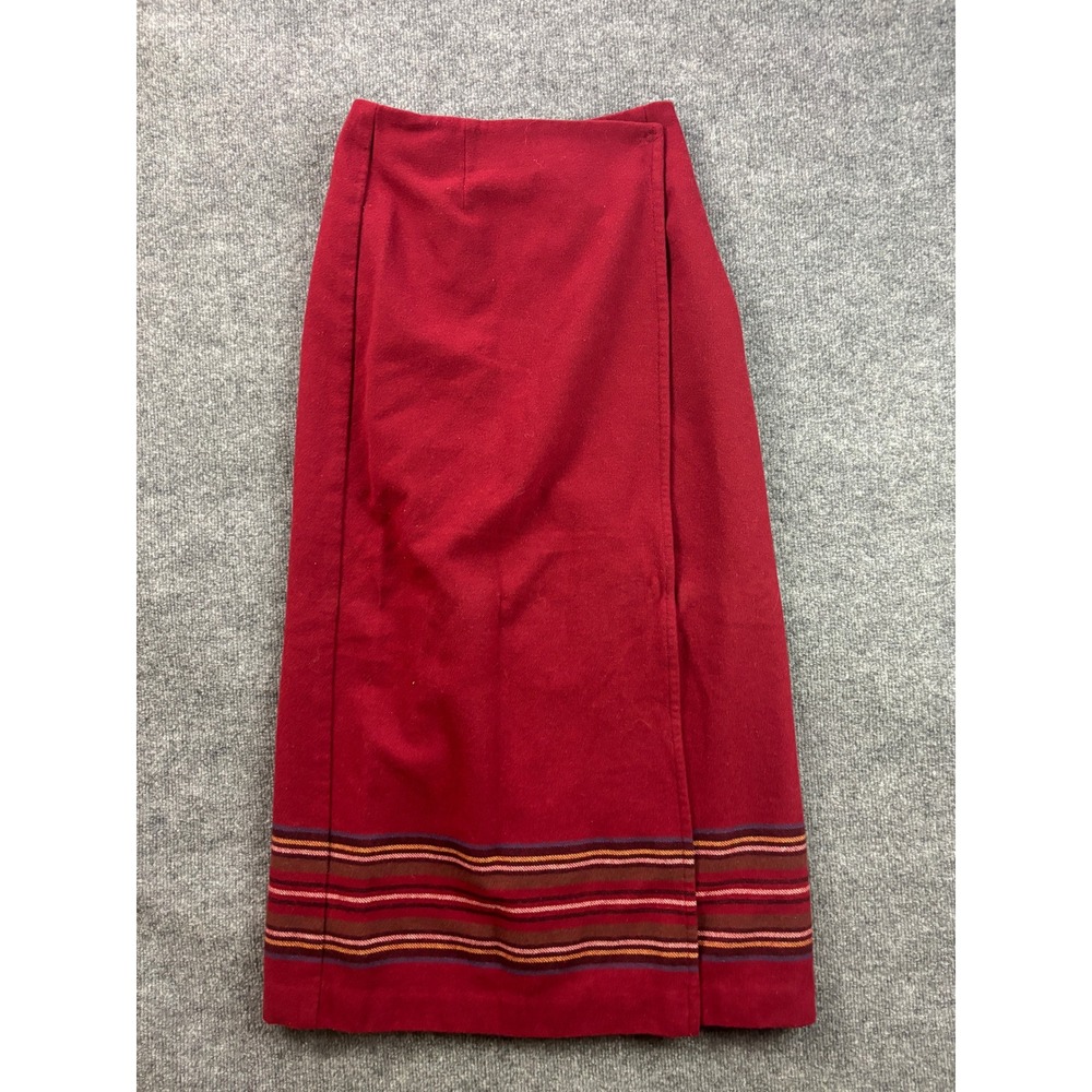 Eddie Bauer Wrap Maxi Skirt Womens 4 Red Wool Blend Striped Hem Lined Vintage